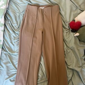 tan cashmere work set, pants with a vest